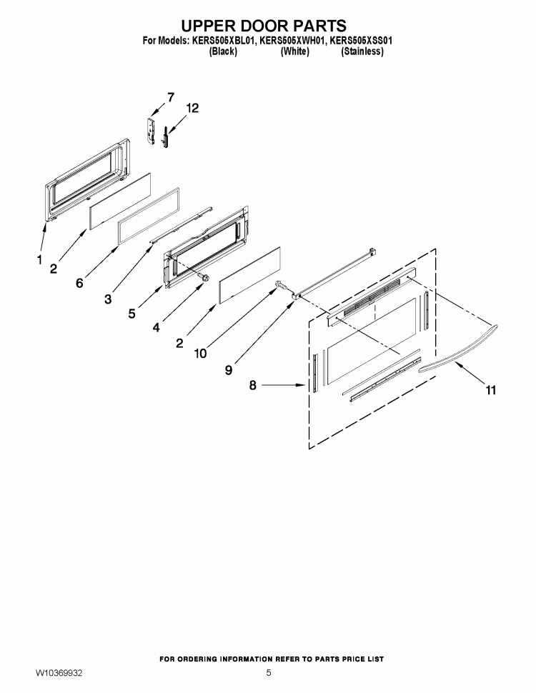 UPPER DOOR PARTS Diagram and Parts List for KERS505XBL01  KitchenAid Range
