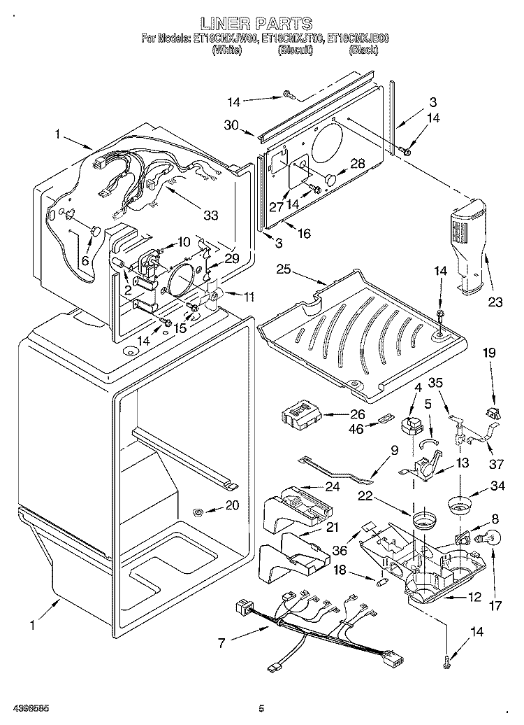 LINER Diagram and Parts List for ET18CMXJW00  Whirlpool Refrigerator