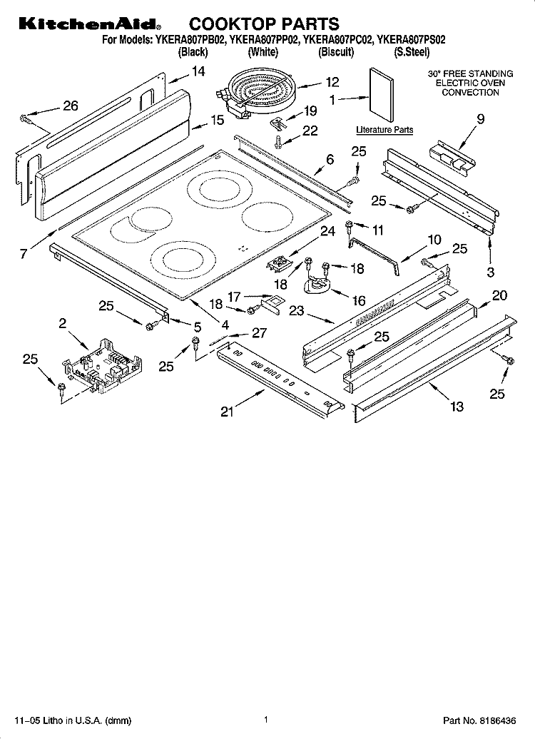 COOKTOP PARTS Diagram and Parts List for YKERA807PC02  KitchenAid Range