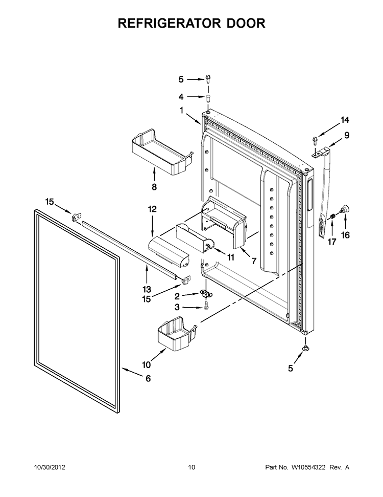 REFRIGERATOR DOOR Diagram and Parts List for 5VWT59SFYF00  Whirlpool Refrigerator