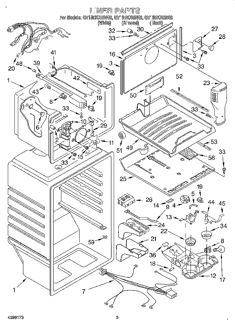 LINER Diagram and Parts List for GT19DKXGN02  Whirlpool Refrigerator