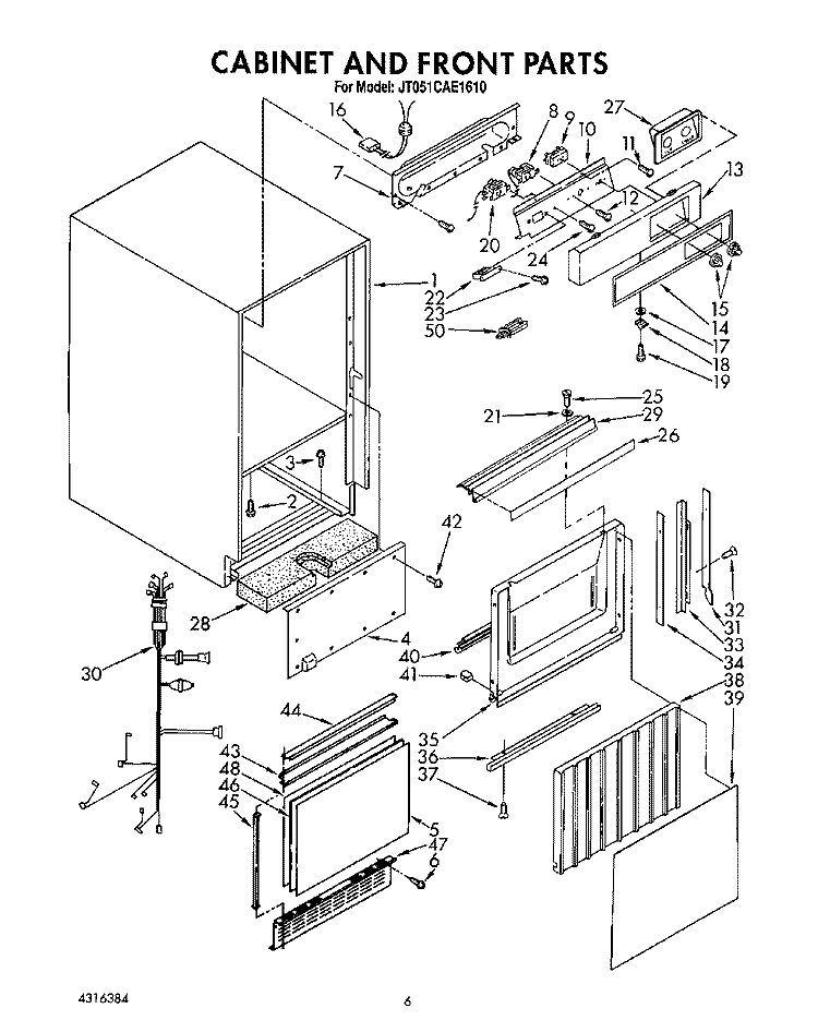 CABINET AND FRONT Diagram and Parts List for JT051CAE1610  Whirlpool Ice Maker