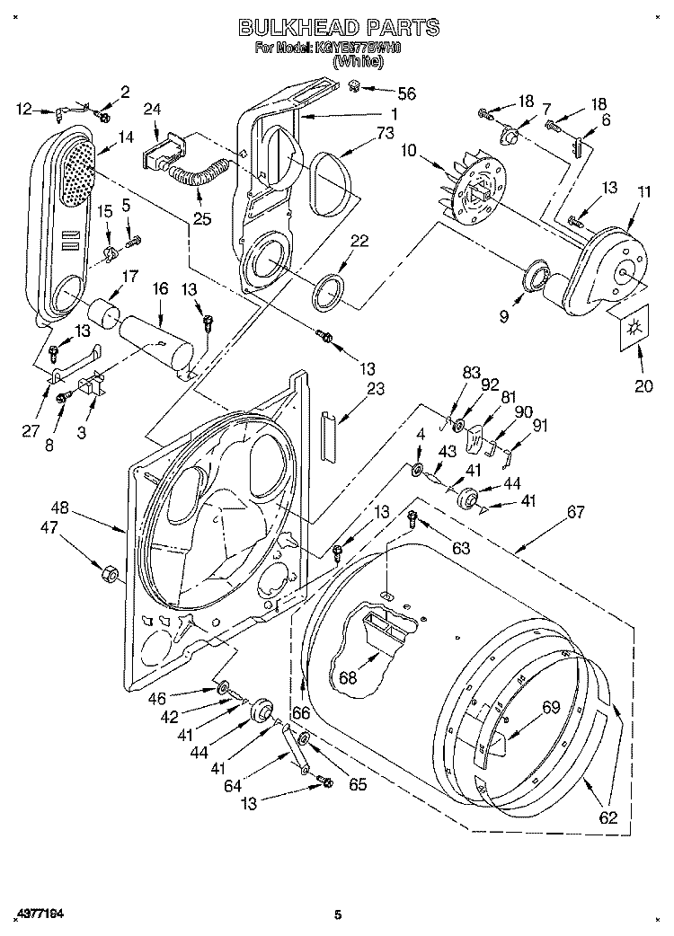 BULKHEAD Diagram and Parts List for KGYE677BWH0  KitchenAid Dryer