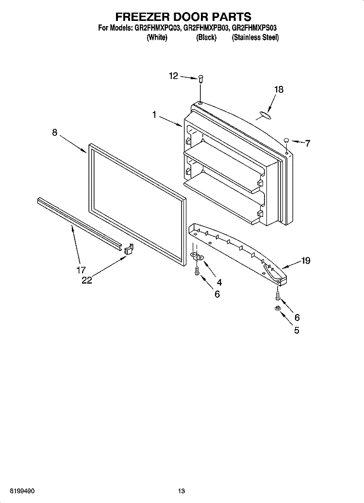 FREEZER DOOR PARTS, OPTIONAL PARTS Diagram and Parts List for GR2FHMXPQ03  Whirlpool Refrigerator
