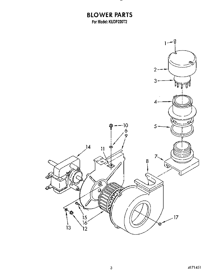 BLOWER Diagram and Parts List for KUDP220T2  KitchenAid Dishwasher
