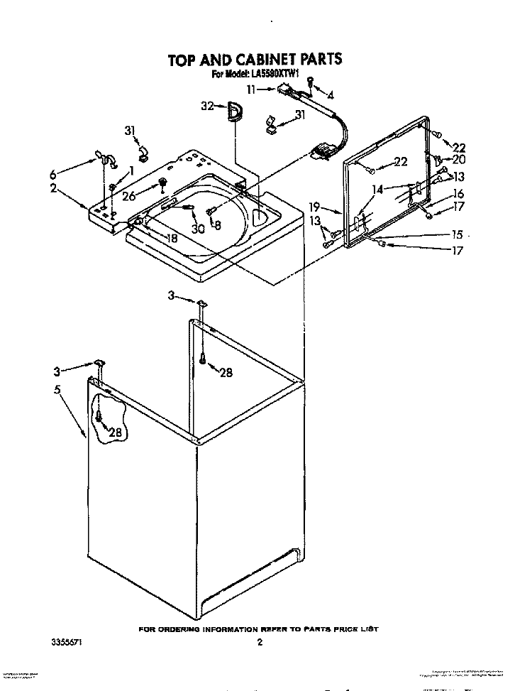 TOP AND CABINET, LIT/OPTIONAL Diagram and Parts List for LA5580XTM1  Whirlpool Washer