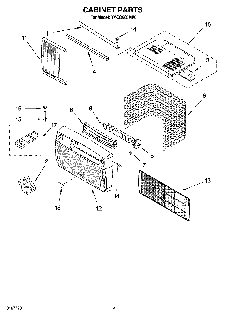 CABINET PARTS, OPTIONAL PARTS (NOT INCLUDED) Diagram and Parts List for YACQ068MP0  Whirlpool Air Conditioner