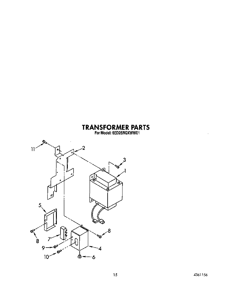 TRANSFORMER Diagram and Parts List for 6ED25RQXWW01  Whirlpool Refrigerator
