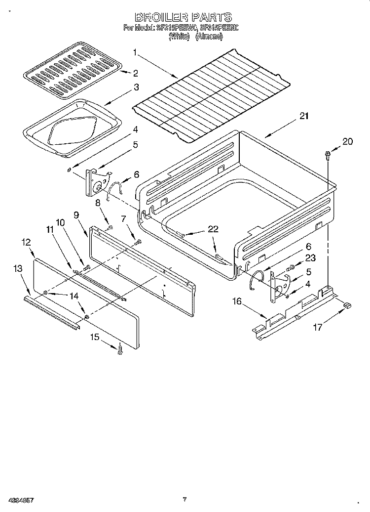 BROILER Diagram and Parts List for SF315PEEN0  Whirlpool Range
