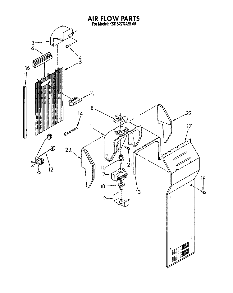 AIRFLOW Diagram and Parts List for KSRB27QABL05  KitchenAid Refrigerator