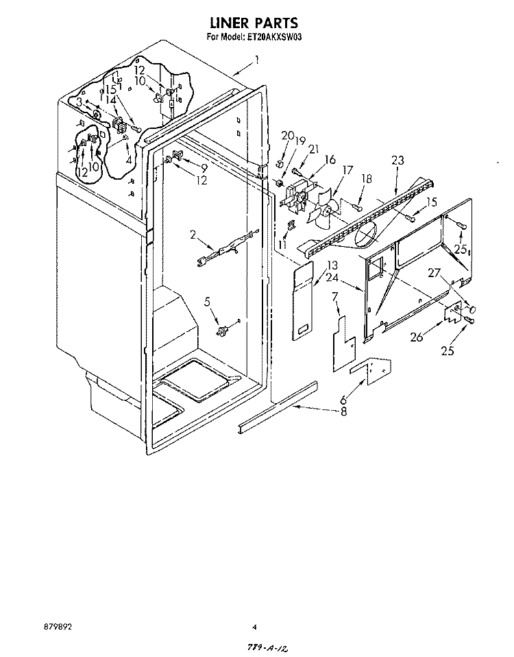 LINER Diagram and Parts List for ET20AKXSW03  Whirlpool Refrigerator