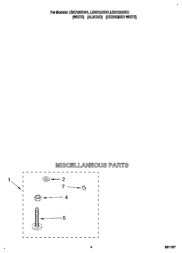 MISCELLANEOUS Diagram and Parts List for LSN7233BN1  Whirlpool Washer