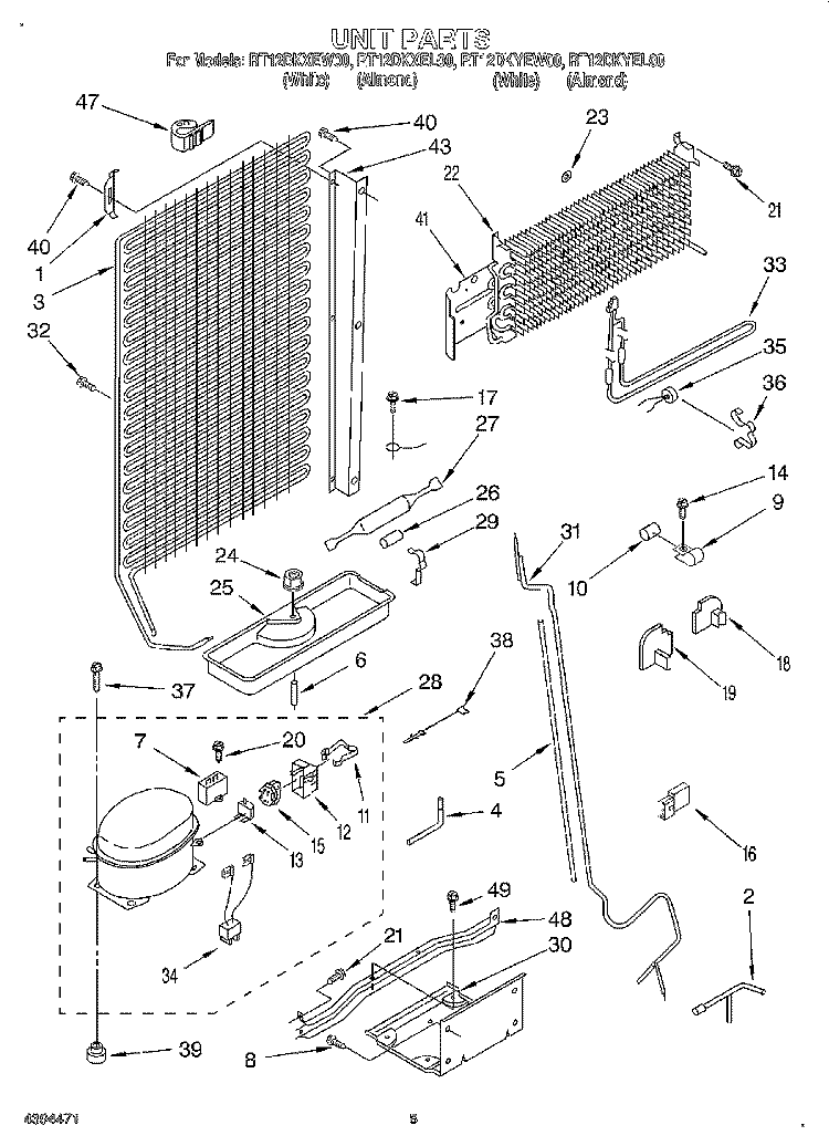UNIT Diagram and Parts List for RT12DKXEL00  Roper Refrigerator