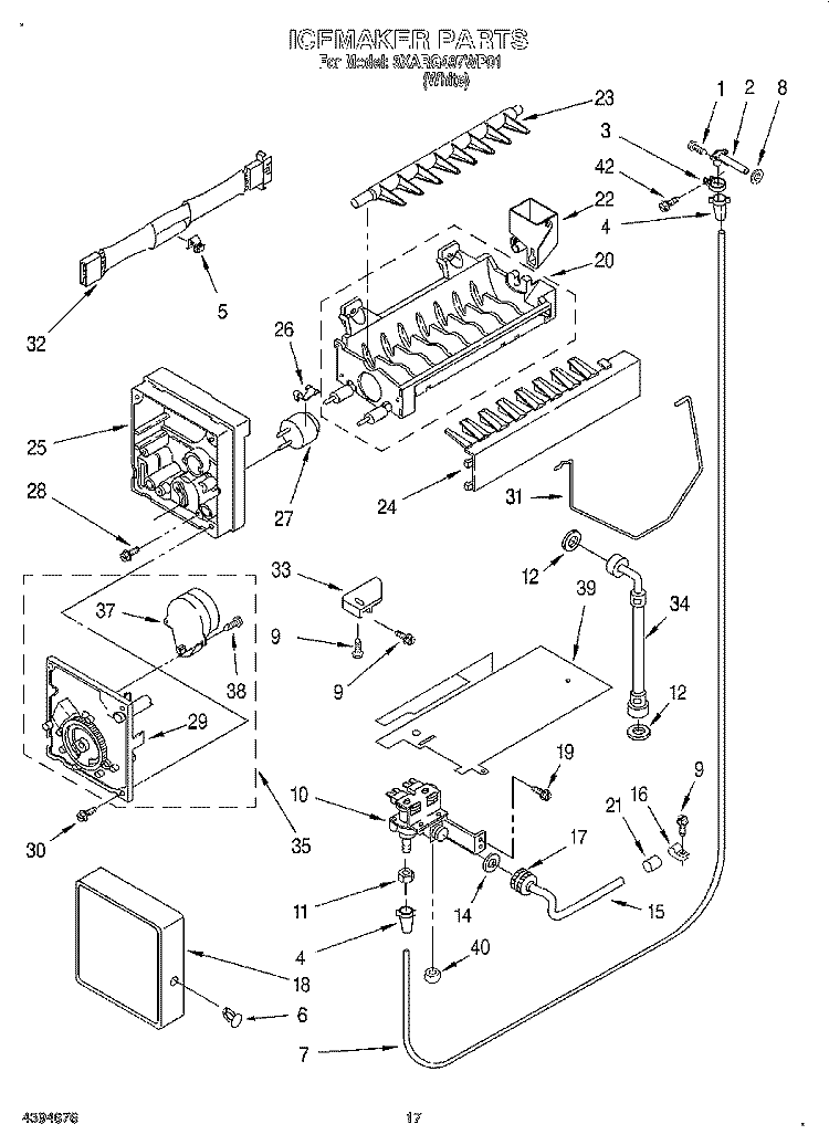 ICEMAKER Diagram and Parts List for 3XARG497WP01  Whirlpool Refrigerator