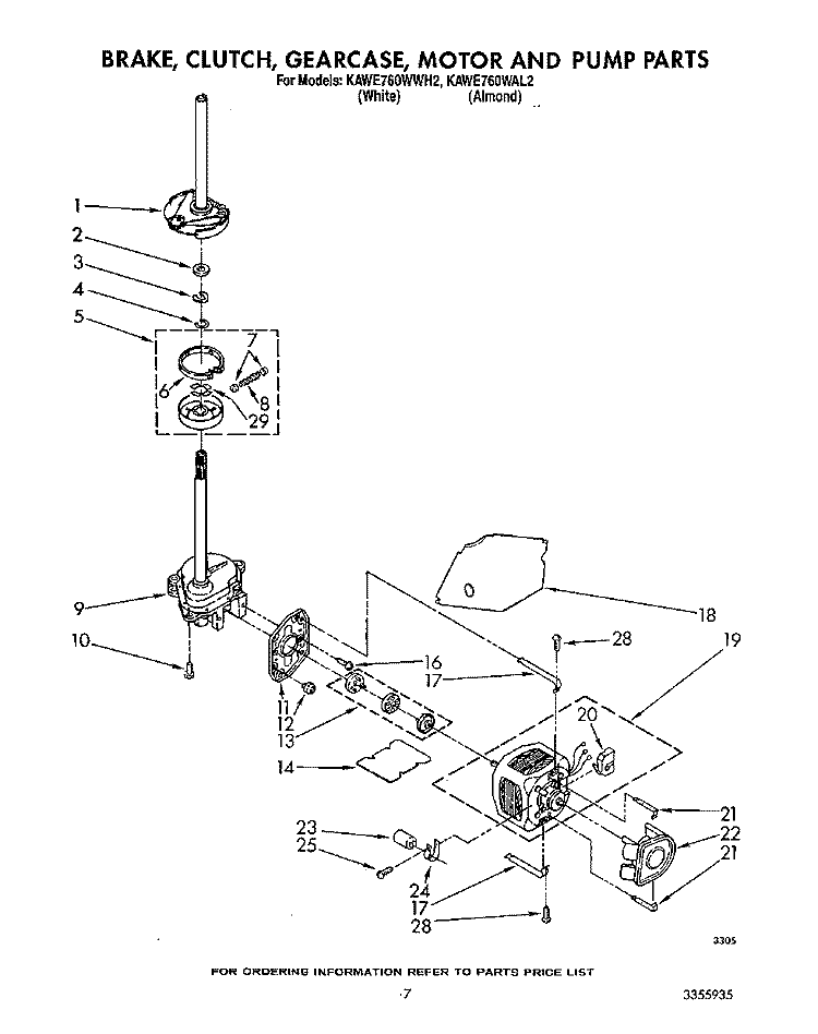 BRAKE, CLUTCH, GEARCASE, MOTOR & PUMP Diagram and Parts List for KAWE760WWH2  KitchenAid Washer