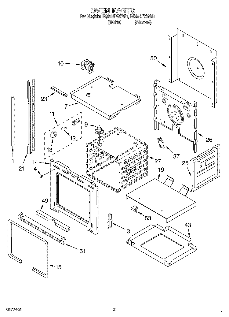 OVEN Diagram and Parts List for RS610PXGW1  Whirlpool Range