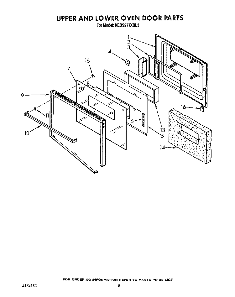 UPPER AND LOWER OVEN DOOR Diagram and Parts List for KEBS277XBL2  KitchenAid Wall Oven