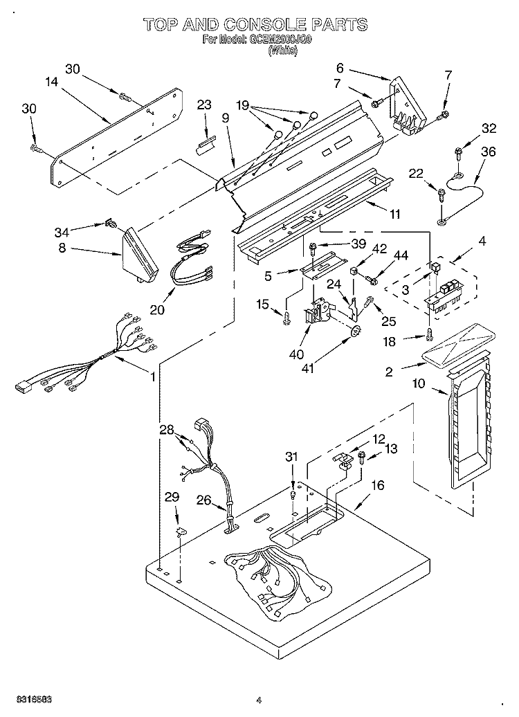 TOP AND CONSOLE Diagram and Parts List for GCEM2900JQ0  Whirlpool Dryer