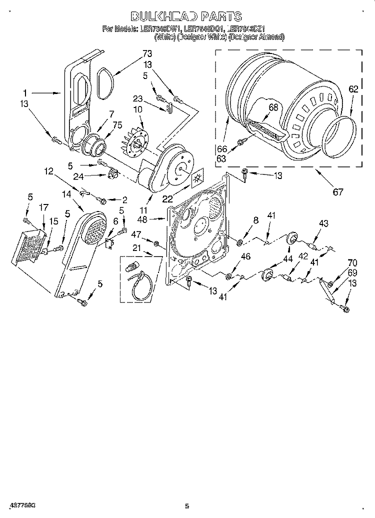 SECTION Diagram and Parts List for LER7646DW1  Whirlpool Dryer