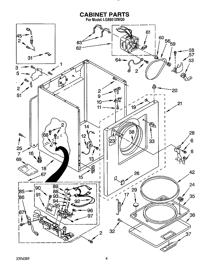 CABINET Diagram and Parts List for LG8861XWQ0  Whirlpool Dryer