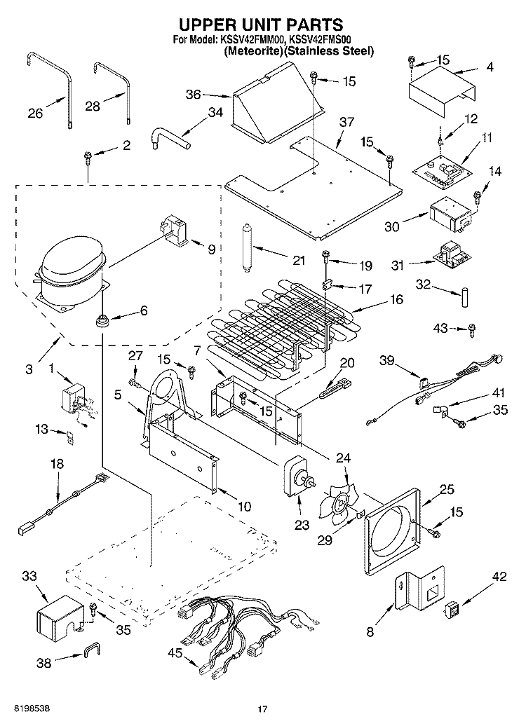 UPPER UNIT PARTS Diagram and Parts List for KSSV42FMS00  KitchenAid Refrigerator