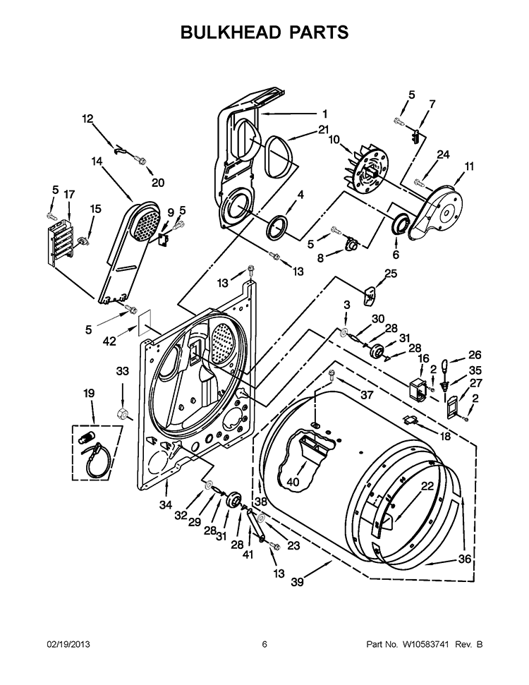 BULKHEAD PARTS Diagram and Parts List for WED4900XW2  Whirlpool Dryer