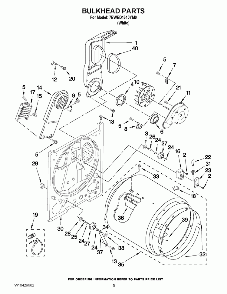 BULKHEAD PARTS Diagram and Parts List for 7EWED1510YM0  Whirlpool Dryer