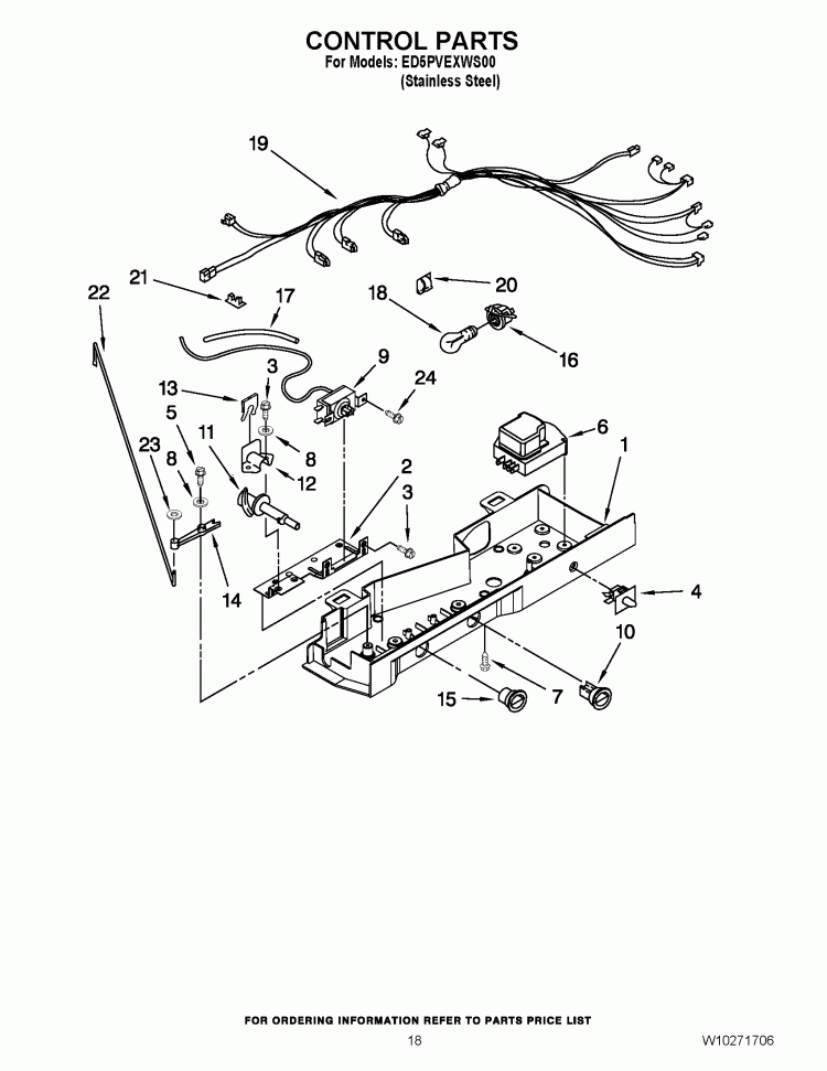 CONTROL PARTS Diagram and Parts List for ED5PVEXWS00  Whirlpool Refrigerator