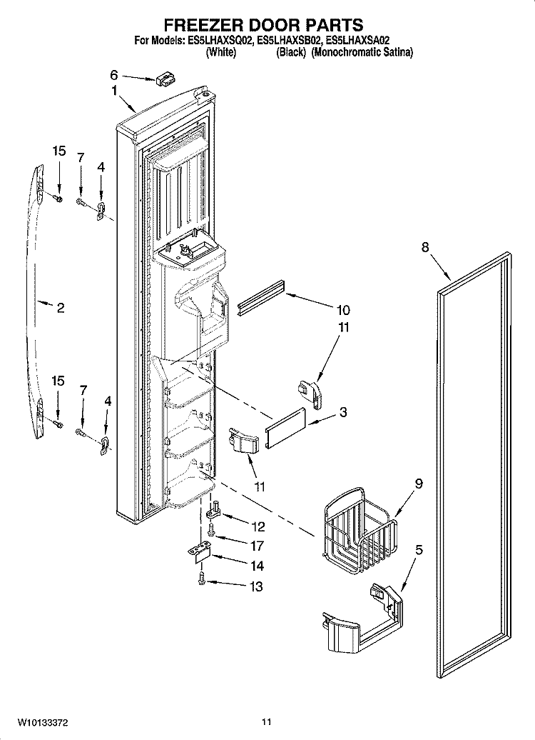 FREEZER DOOR PARTS Diagram and Parts List for ES5LHAXSA02  Whirlpool Refrigerator