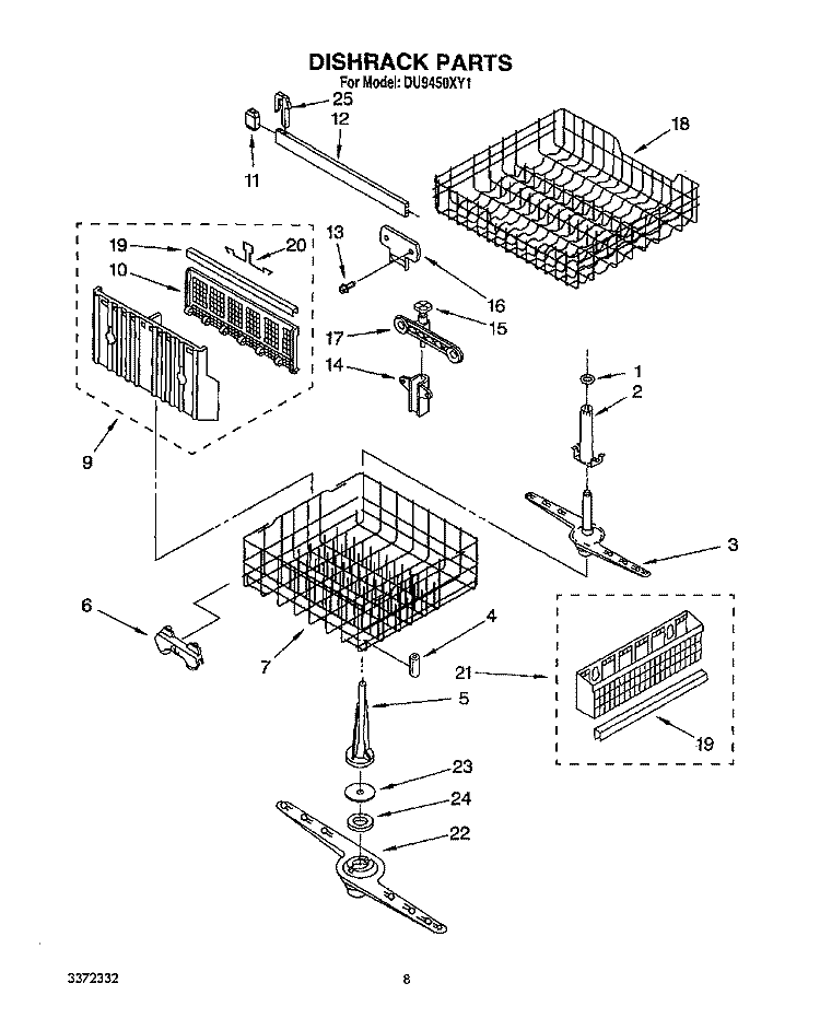 DISHRACK, LIT/OPTIONAL Diagram and Parts List for DU9450XY1  Whirlpool Dishwasher