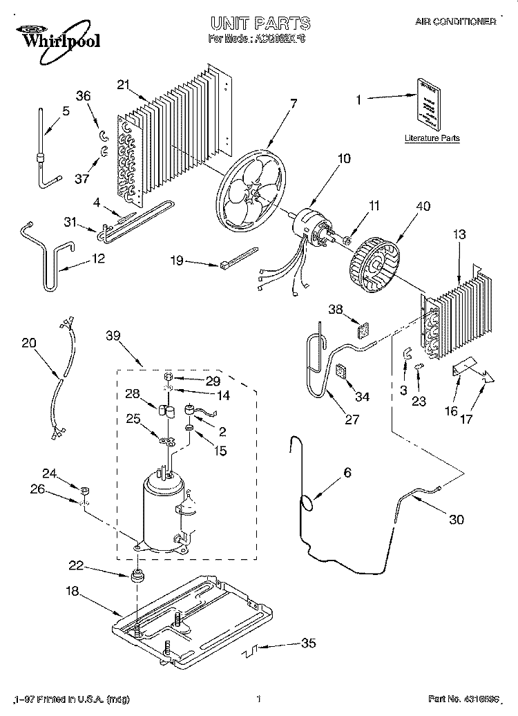 UNIT, LITERATURE Diagram and Parts List for ACQ062XF0  Whirlpool Air Conditioner