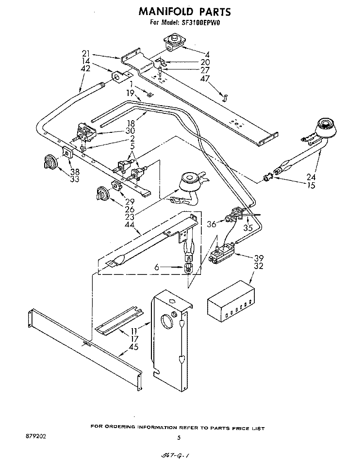 MANIFOLD Diagram and Parts List for SF3100EPW0  Whirlpool Range