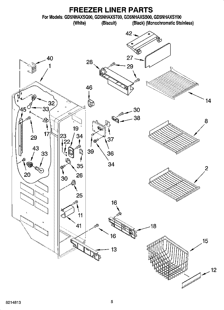 FREEZER LINER PARTS Diagram and Parts List for GD5NHAXST00  Whirlpool Refrigerator