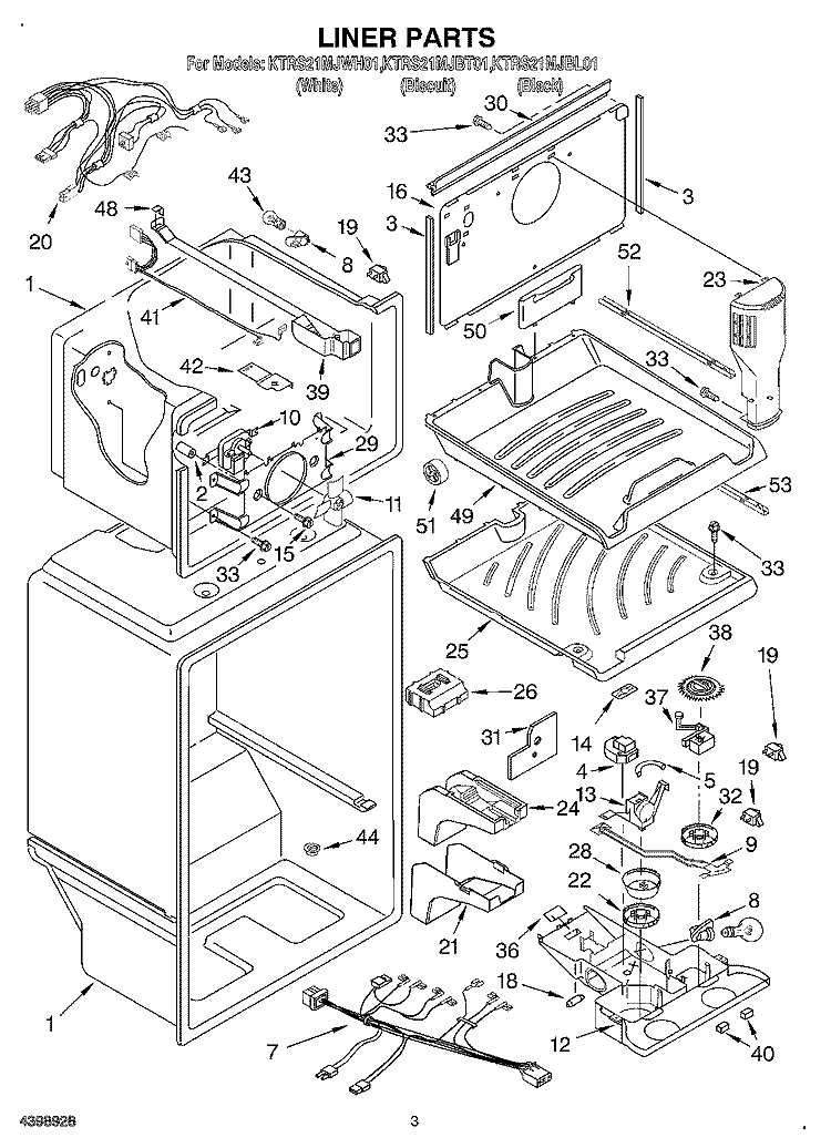 LINER Diagram and Parts List for KTRS21MJBL01  KitchenAid Refrigerator