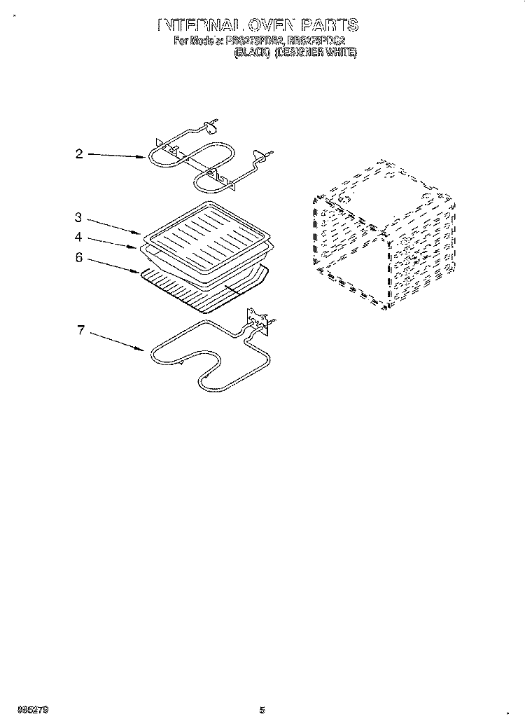 INTERNAL OVEN Diagram and Parts List for RBS275PDQ2  Whirlpool Wall Oven