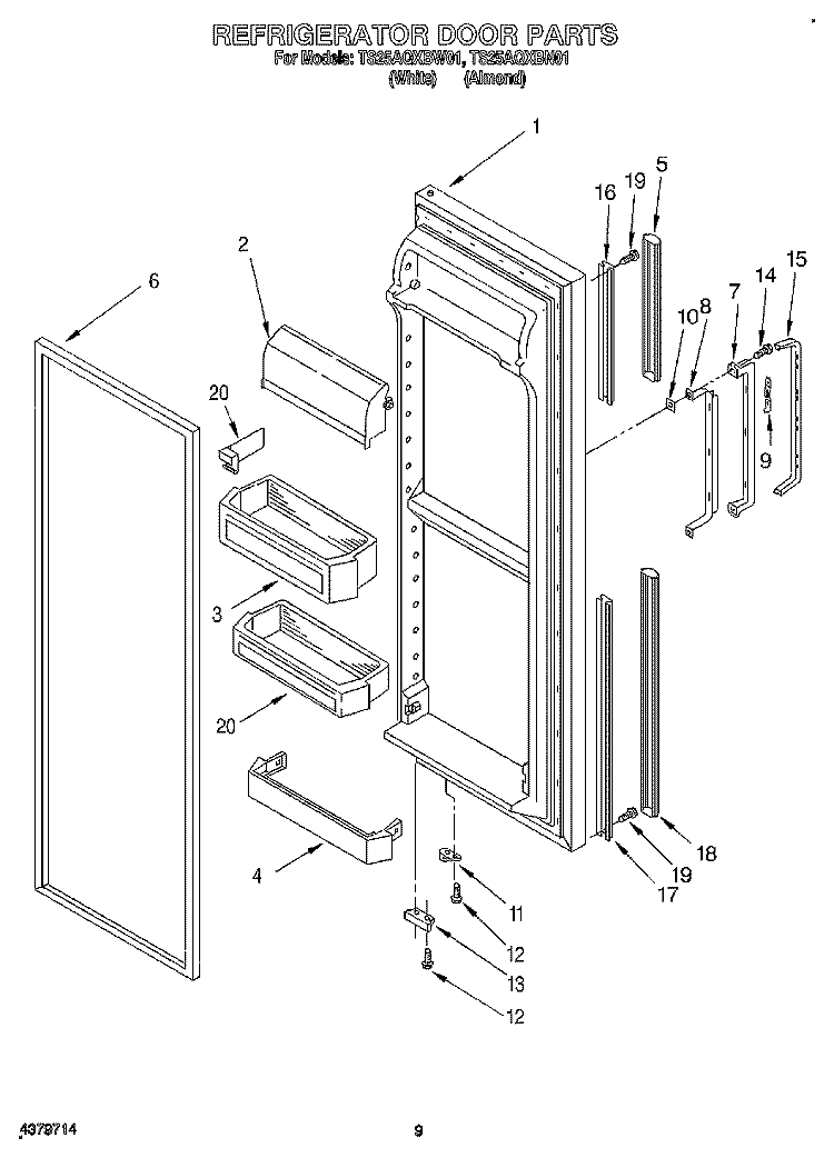 REFRIGERATOR DOOR Diagram and Parts List for TS25AQXBN01  Estate Refrigerator