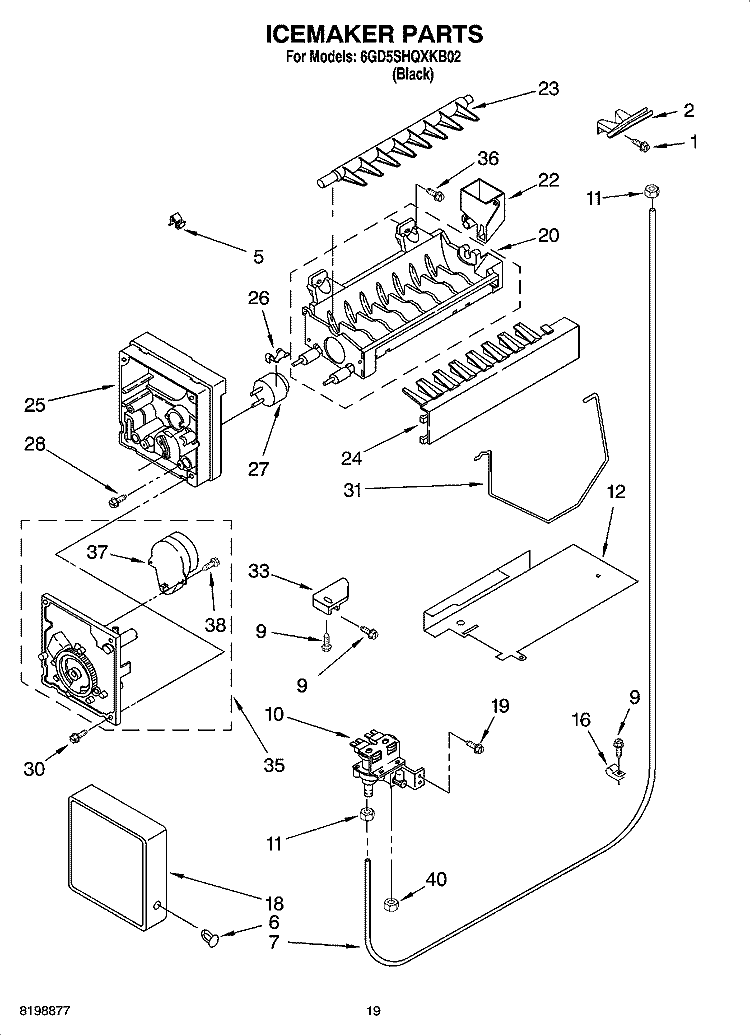 ICEMAKER PARTS, PARTS NOT ILLUSTRATED Diagram and Parts List for 6GD5SHQXKB02  Whirlpool Refrigerator