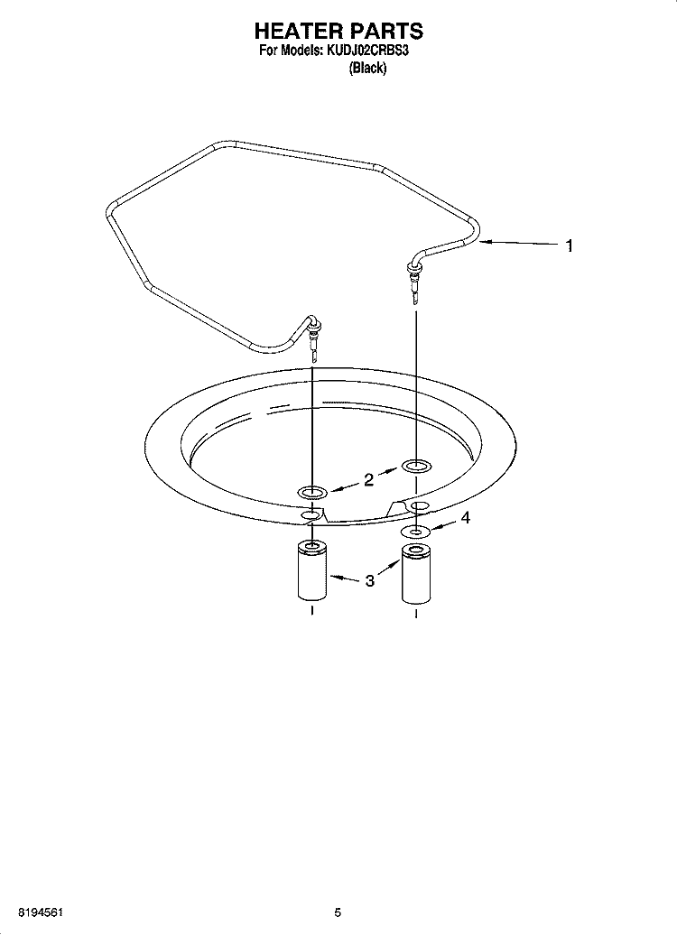 HEATER PARTS Diagram and Parts List for KUDJ02CRBS3  KitchenAid Dishwasher