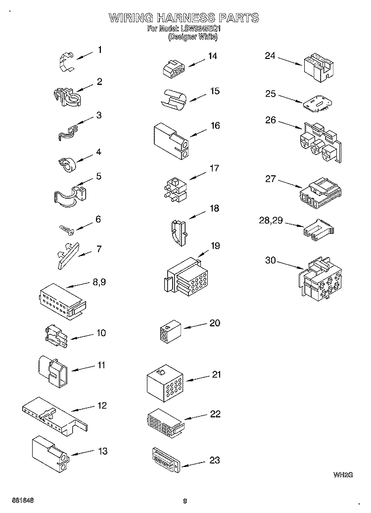 WIRING HARNESS Diagram and Parts List for LSW9245EQ1  Whirlpool Washer