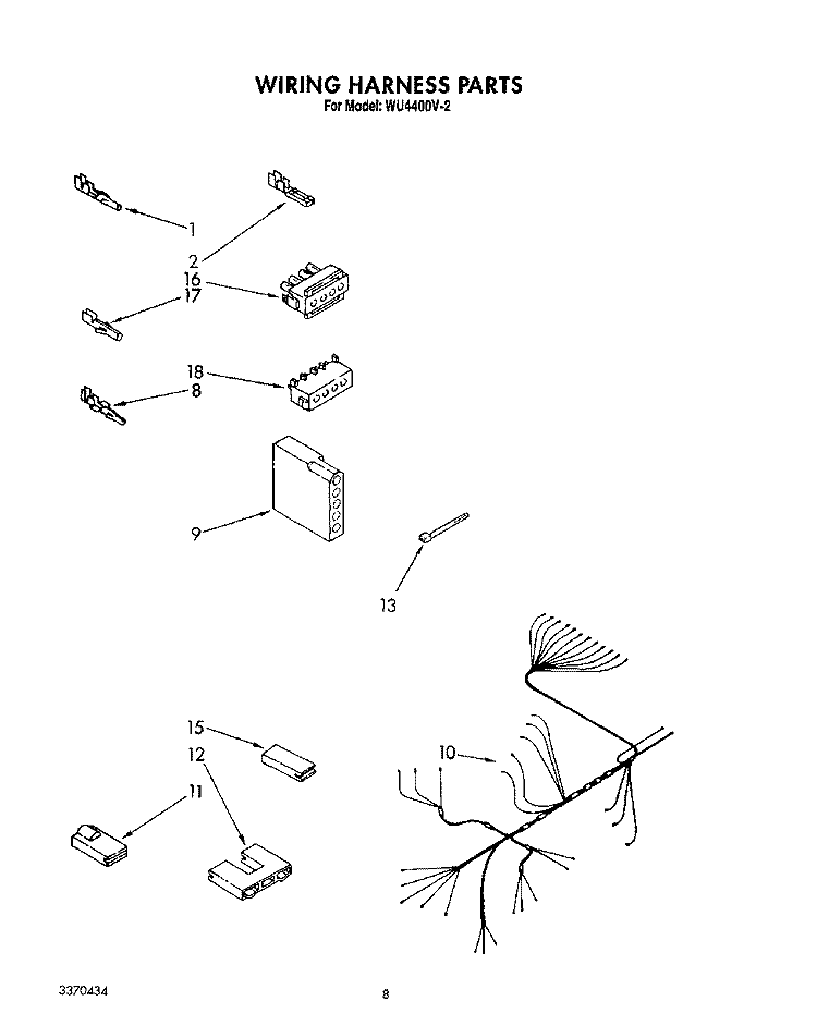 WIRING HARNESS Diagram and Parts List for WU4400V2  Roper Dishwasher