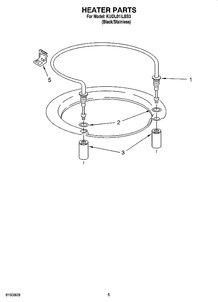 HEATER PARTS Diagram and Parts List for KUDL01ILBS3  KitchenAid Dishwasher