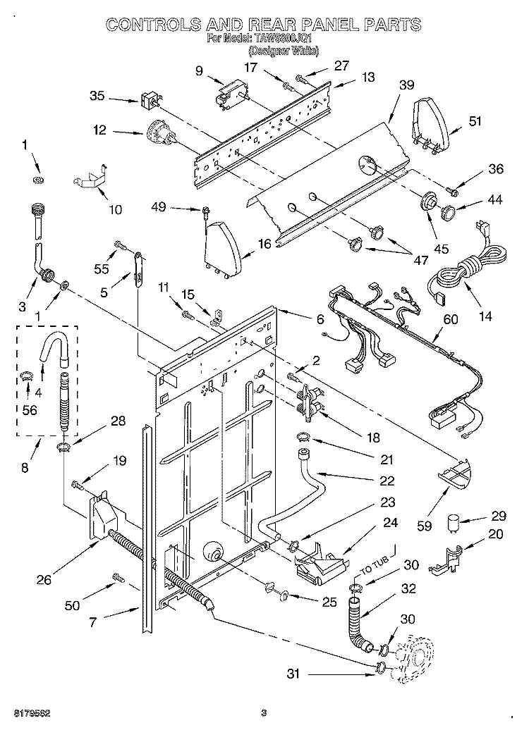 CONTROLS AND REAR PANEL Diagram and Parts List for TAWS800JQ1  Estate Washer