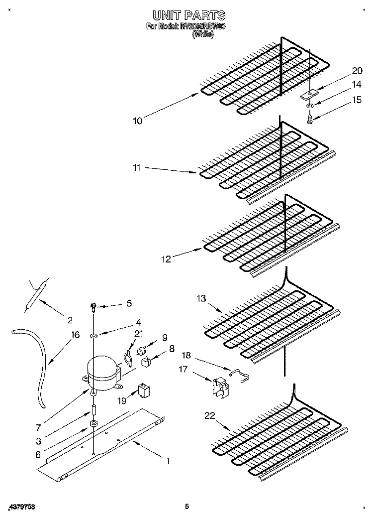 UNIT Diagram and Parts List for RV2099RBW00  Roper Freezer