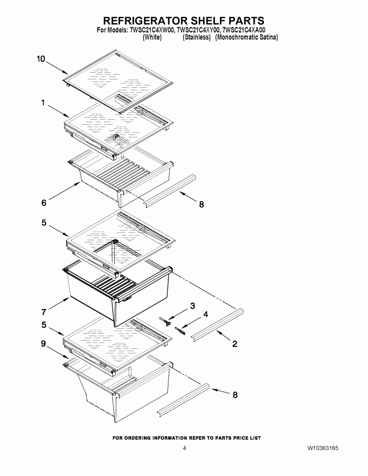 REFRIGERATOR SHELF PARTS Diagram and Parts List for 7WSC21C4XA00  Whirlpool Refrigerator