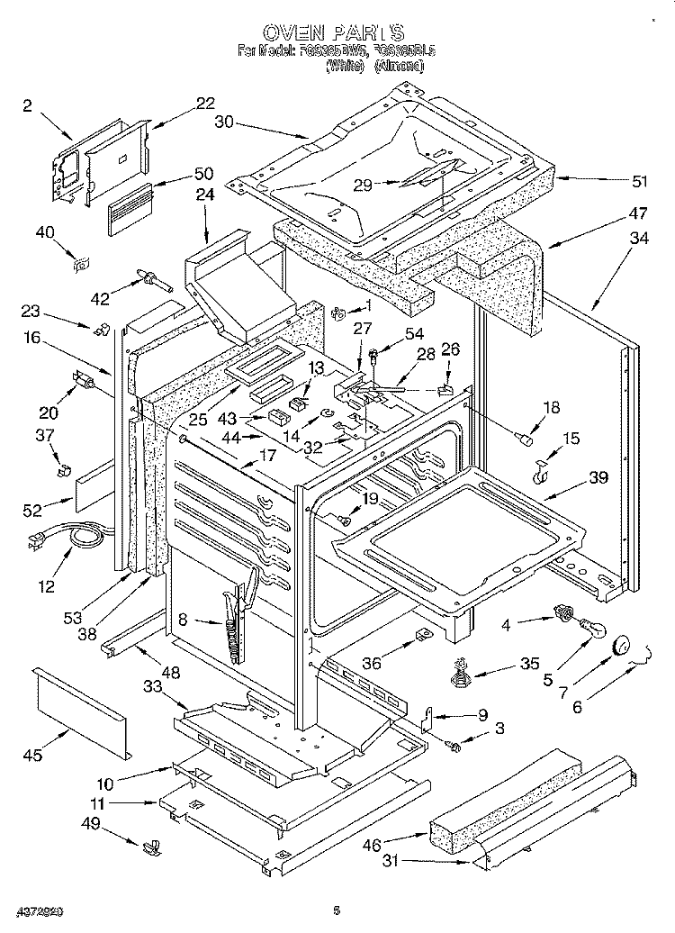 OVEN Diagram and Parts List for FGS385BL5  Roper Range