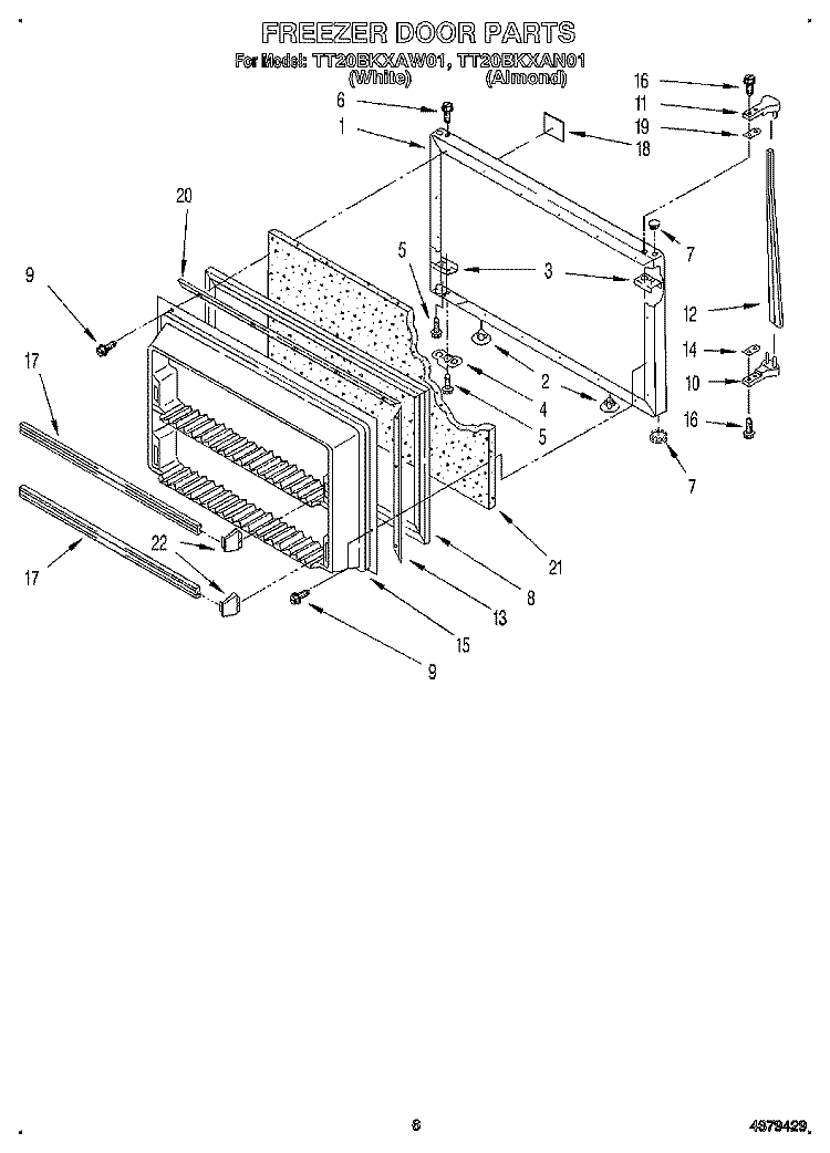 FREEZER DOOR Diagram and Parts List for TT20BKXAW01  Whirlpool Refrigerator