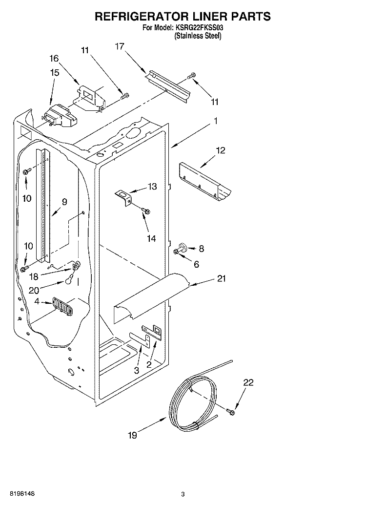 REFRIGERATOR LINER Diagram and Parts List for KSRG22FKSS03  KitchenAid Refrigerator
