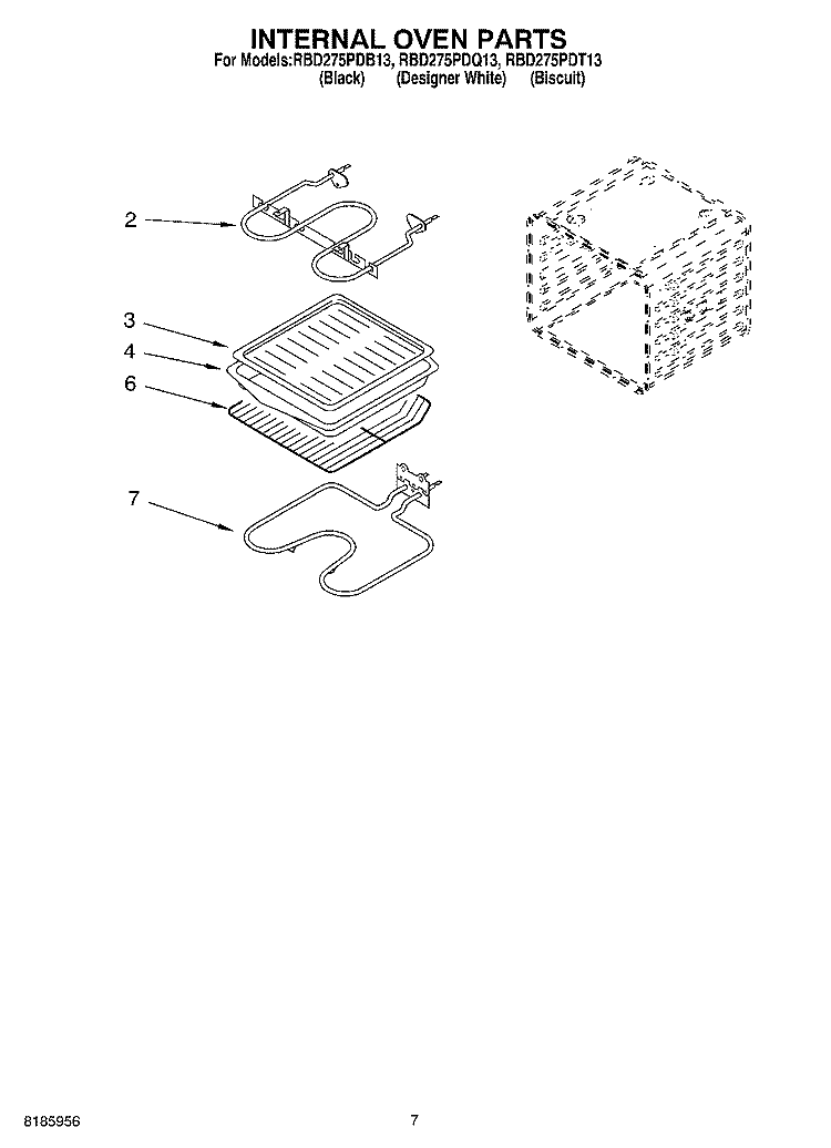 INTERNAL OVEN Diagram and Parts List for RBD275PDT13  Whirlpool Wall Oven