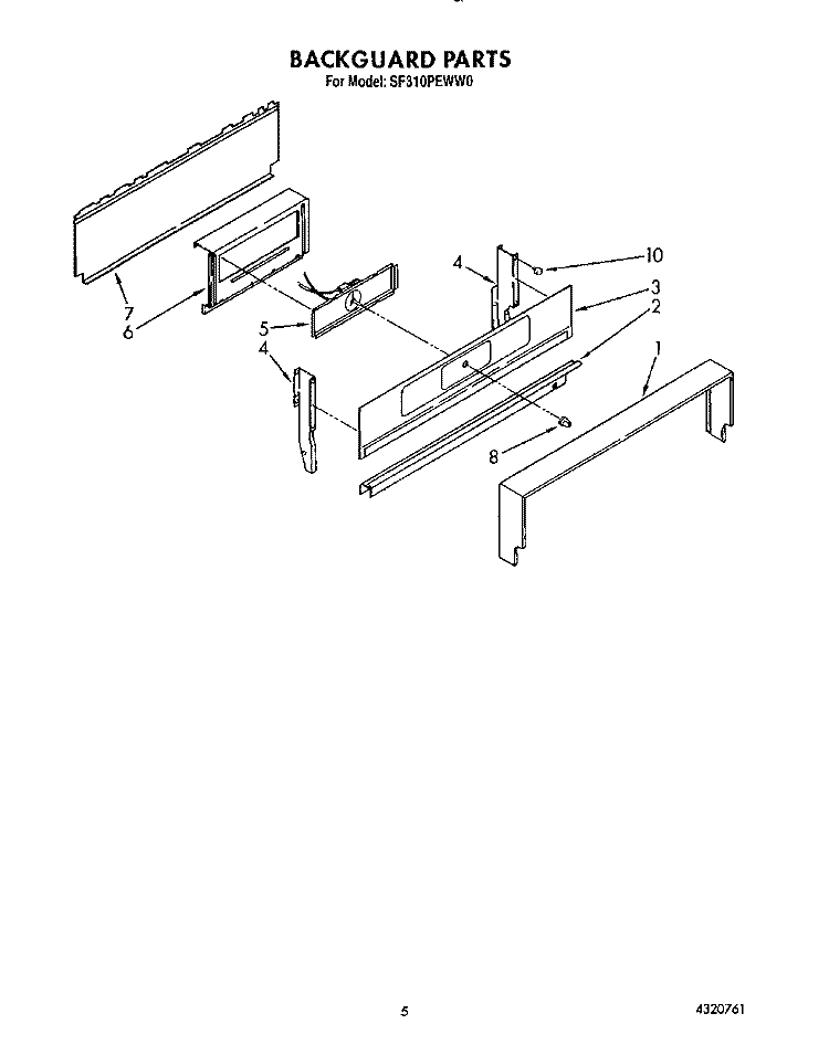 BACKGUARD Diagram and Parts List for SF310PEWW0  Whirlpool Range