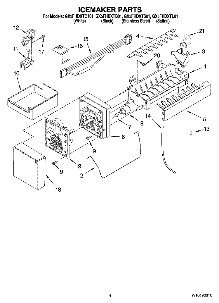 ICEMAKER PARTS, OPTIONAL PARTS (NOT INCLUDED) Diagram and Parts List for GX5FHDXTQ01  Whirlpool Refrigerator